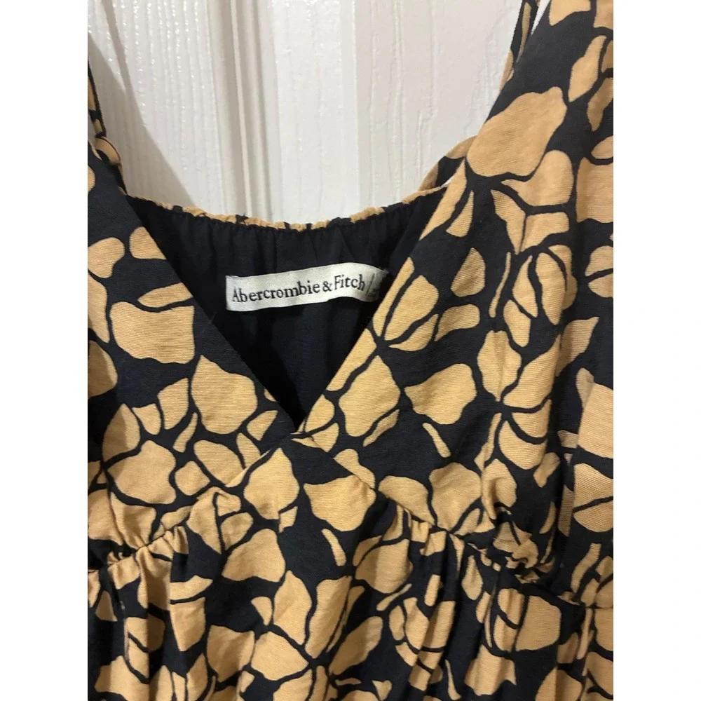 Abercrombie & Fitch Black/Tan Floral Tiered Maxi Dress With Pockets Medium